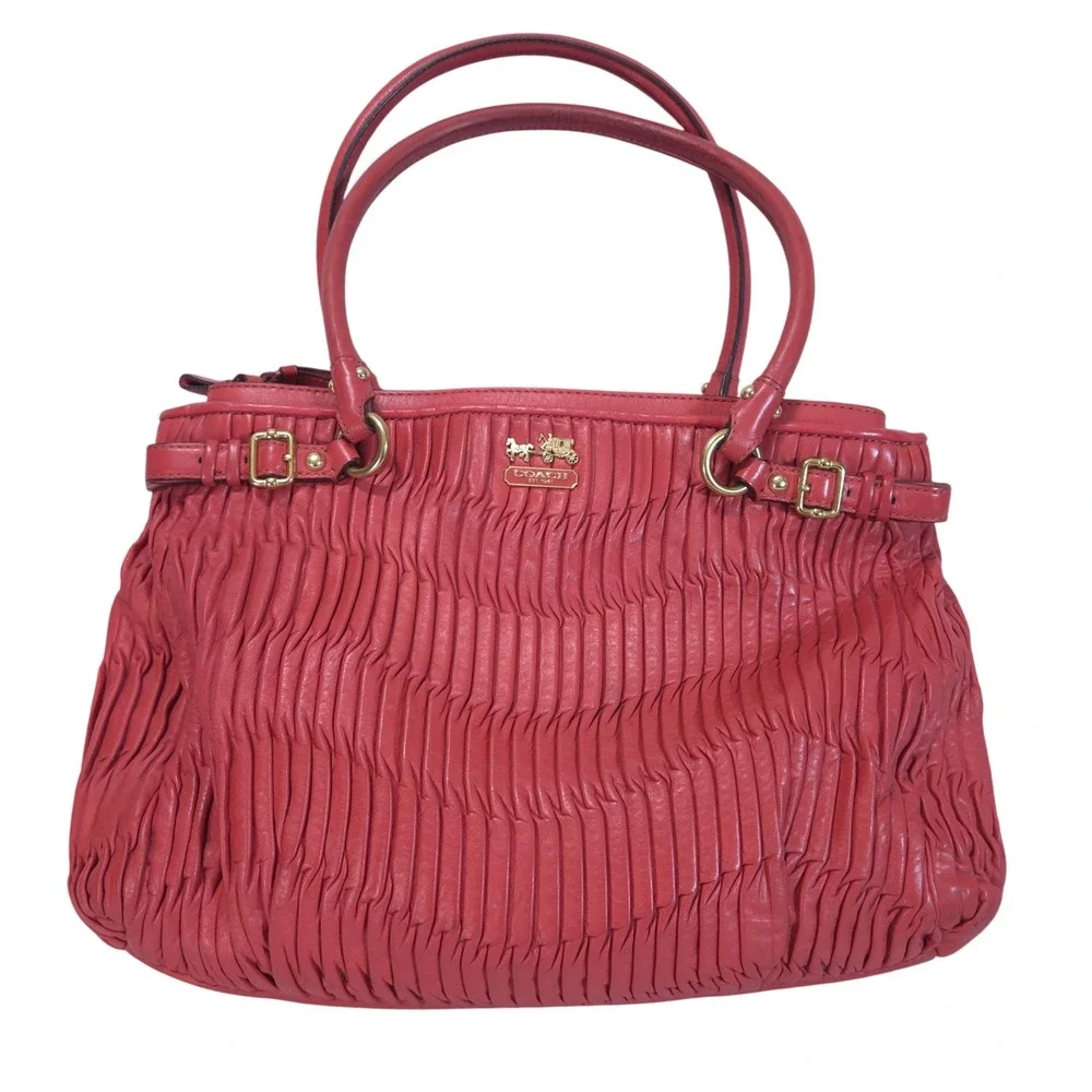 Coach Madison Kara Gathered Leather Purse/Satchel Bag Coral Red 22325